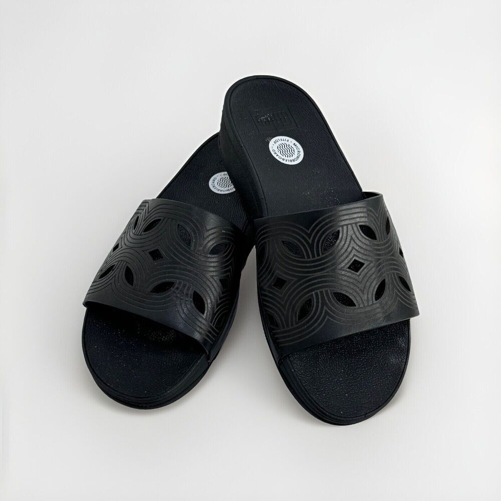 Fitflop Slides black womens Sz 9 Microwobble Orthopedic Fitness Comfort